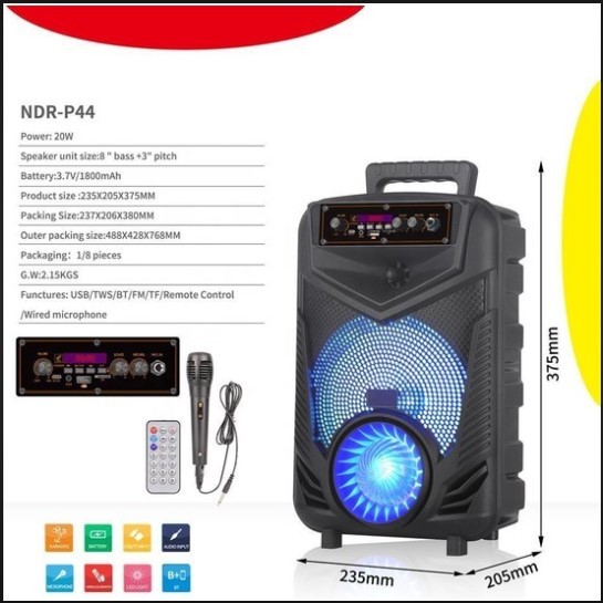 NDR-P44 8"inch BLUETOOTH Speaker Wireless karaoke Led Light